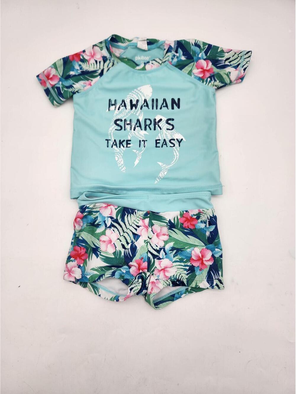Phibee Hawaiian Sharks 2-Piece Swim Set – Size 2T